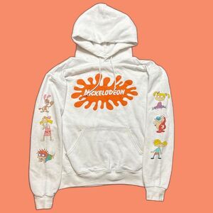 Nickelodeon Men's White and Orange Hoodie